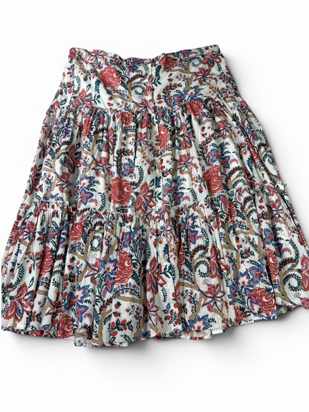 Soft Surroundings Maxi Skirt Wild Bloom Floral Size 1X Cotton Pleats Boho Button